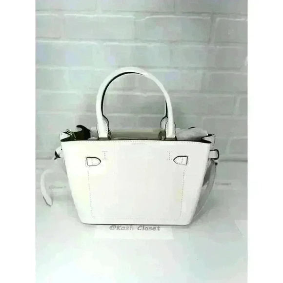 Michael Kors Satchel Hamilton Legacy SM Studded Leather Belted Purse Optic White - Picture 5 of 12
